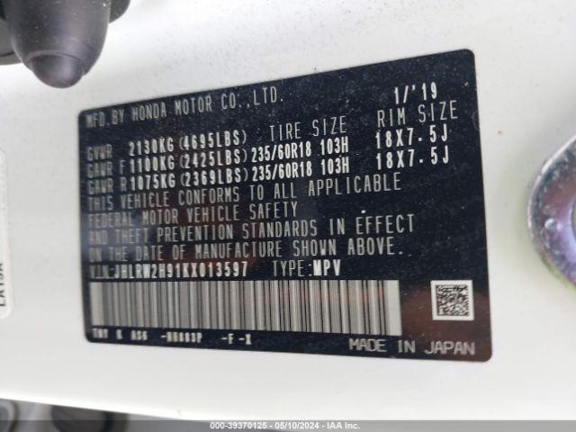 JHLRW2H91KX013597 Honda Cr-v Touring
