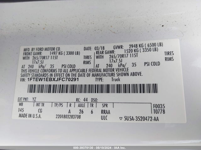 Ford F-150 Xl 2018 1FTEW1EBXJFC70291 Image 9
