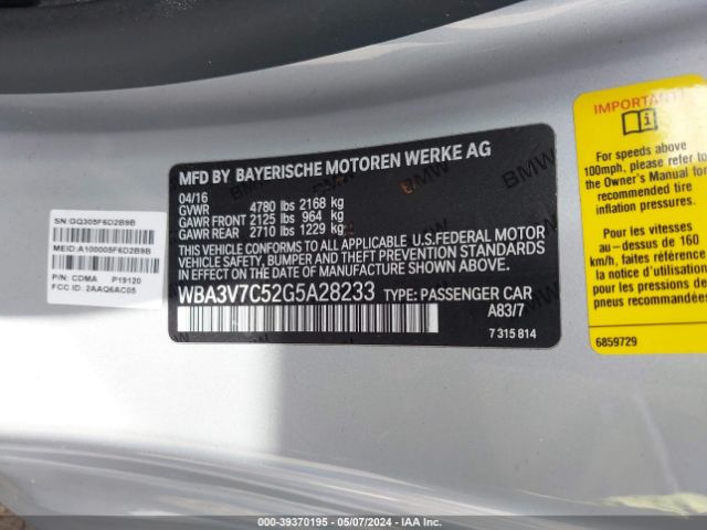 WBA3V7C52G5A28233 BMW 428i