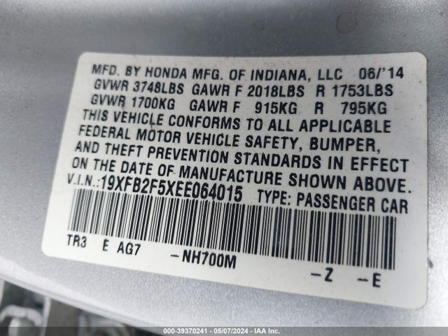 Honda Civic Lx 2014 19XFB2F5XEE064015 Image 9