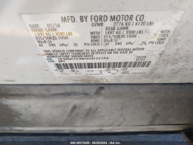 Ford Explorer Limited 2016 1FM5K7F88GGD13154 Image 9