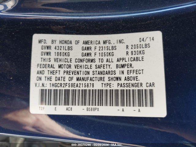 Honda Accord Sport 2014 1HGCR2F59EA215879 Image 9