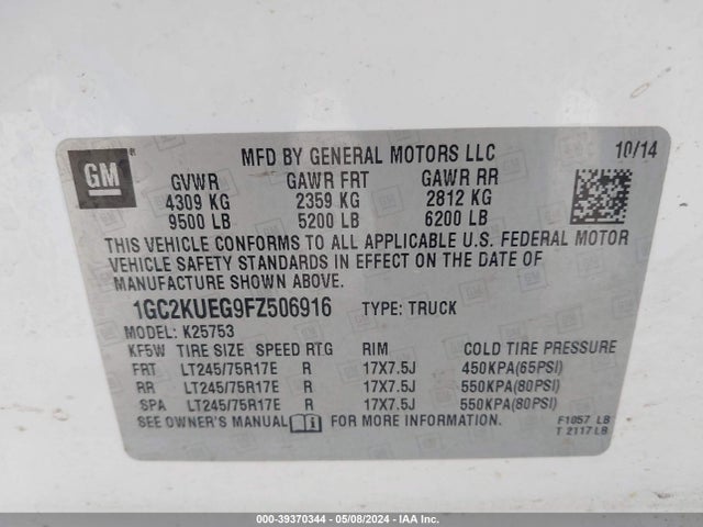 1GC2KUEG9FZ506916 Chevrolet Silverado 2500hd Wt