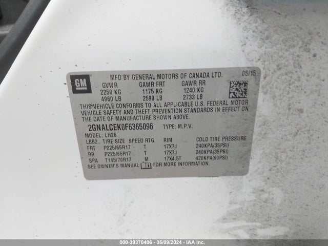 Chevrolet Equinox 2lt 2015 2GNALCEK0F6365096 Image 9