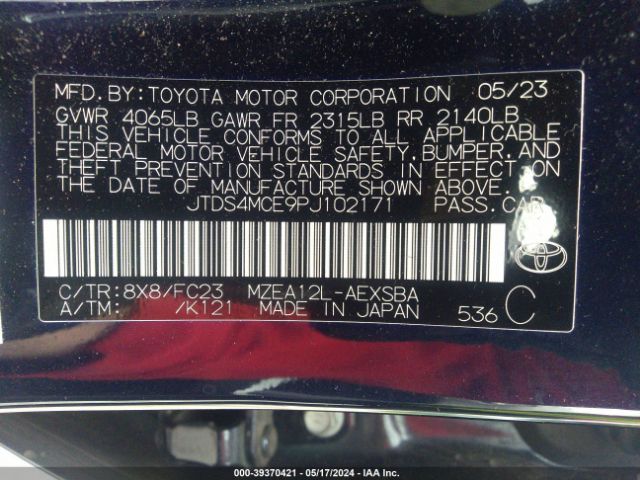 JTDS4MCE9PJ102171 Toyota COROLLA SE