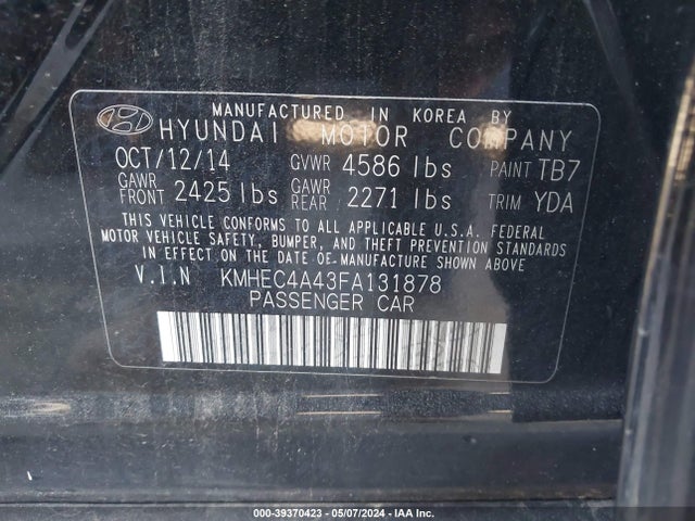 Hyundai Sonata Hybrid Limited 2015 KMHEC4A43FA131878 Image 9