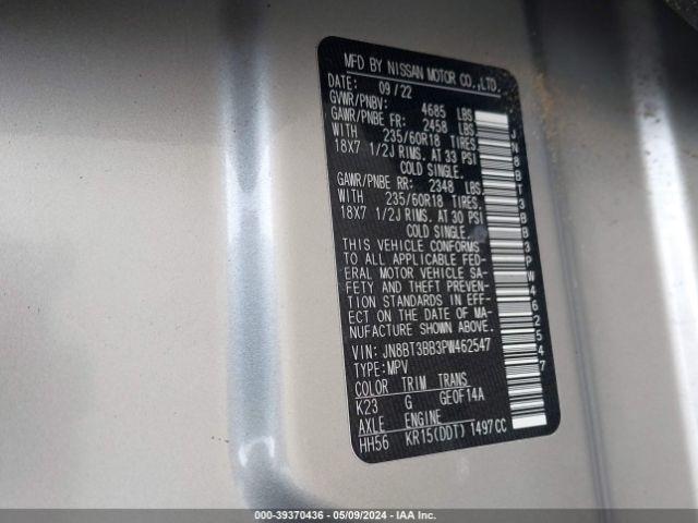 JN8BT3BB3PW462547 Nissan Rogue Sv Intelligent Awd