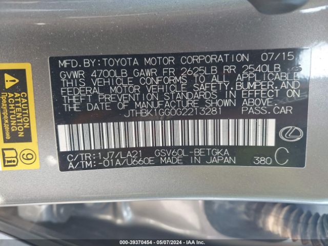 JTHBK1GG0G2213281 Lexus ES 350