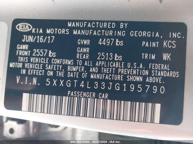 KIA Optima Lx 2018 5XXGT4L33JG195790 Image 9