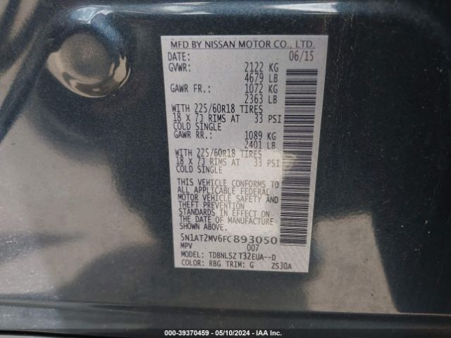 5N1AT2MV6FC893050 Nissan Rogue Sl