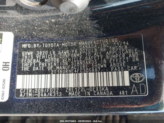2T1BURHE4FC305887 Toyota Corolla S Plus