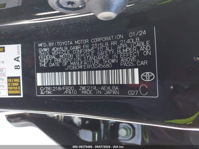 JTDBCMFEXR3045680 Toyota Corolla Hybrid Le