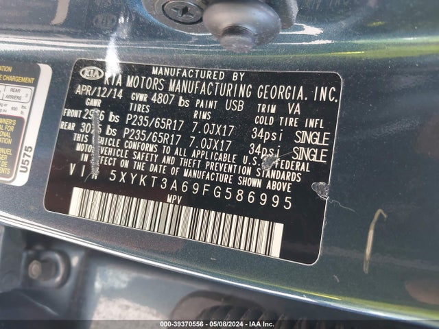 KIA SORENTO LX 2015 5XYKT3A69FG586995 Image 9
