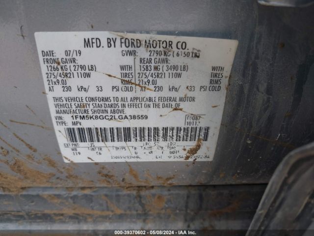 1FM5K8GC2LGA38559 Ford Explorer St