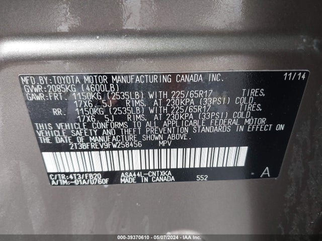 Toyota RAV4 LE 2015 2T3BFREV9FW258456 Image 9