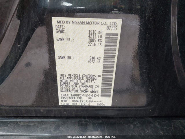 Nissan Altima 2.5 S 2015 1N4AL3AP0FC484404 Image 9