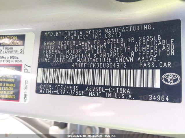 Toyota CAMRY SE 2014 4T1BF1FK3EU304912 Image 9