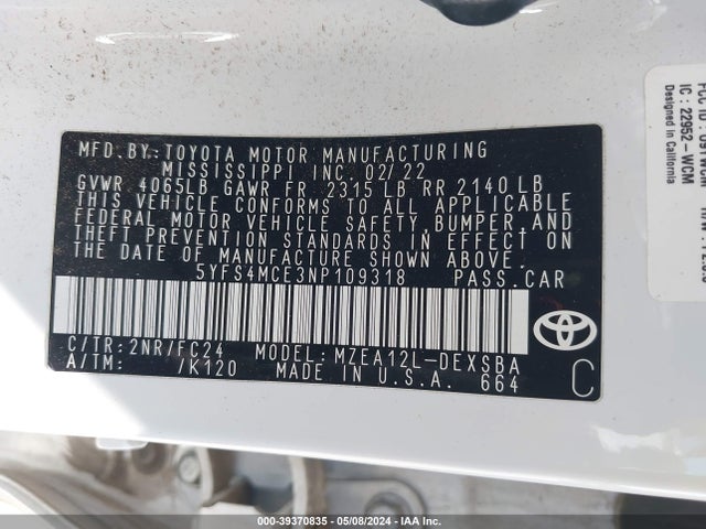 Toyota Corolla Se Apex Edition 2022 5YFS4MCE3NP109318 Image 9
