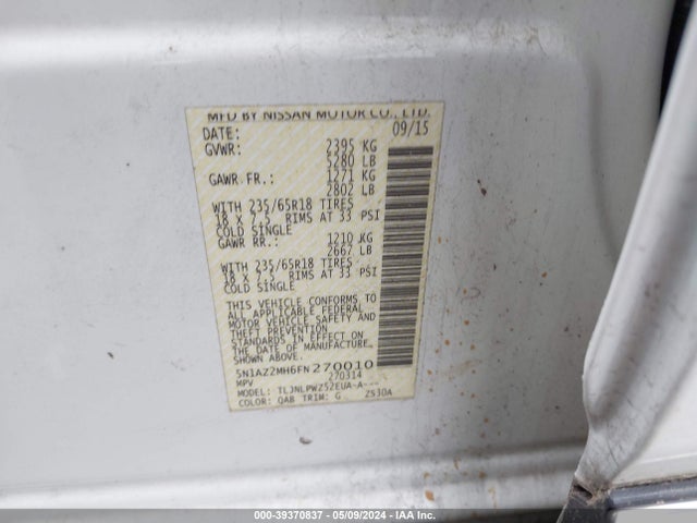 Nissan MURANO S 2015 5N1AZ2MH6FN270010 Image 9