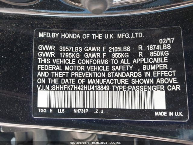 SHHFK7H42HU418849 Honda Civic Sport