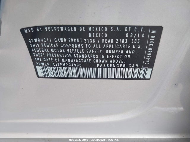 3VW2K7AJ5FM204900 Volkswagen Jetta 2.0l S