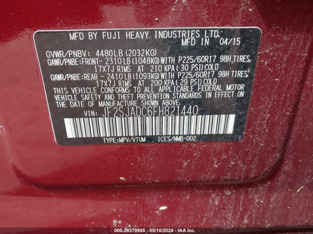 Subaru Forester 2.5i Premium 2015 JF2SJADC6FH821440 Image 9