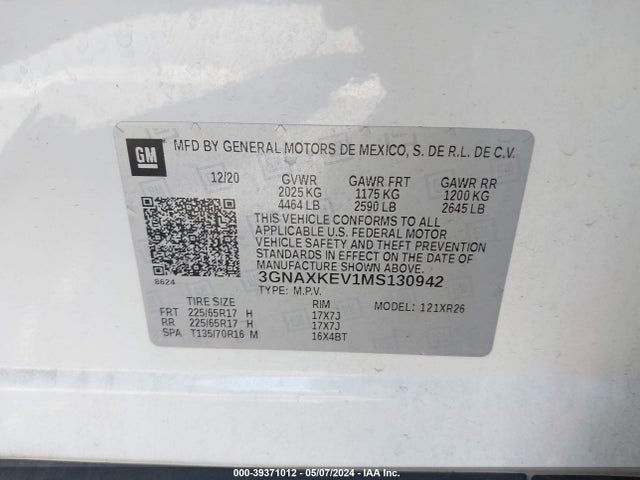 Chevrolet Equinox Fwd Lt 2021 3GNAXKEV1MS130942 Image 9