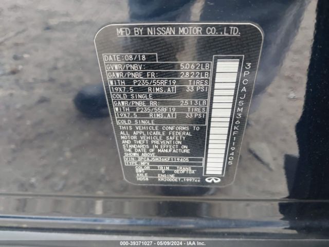 3PCAJ5M36KF119405 Infiniti Qx50 Essential