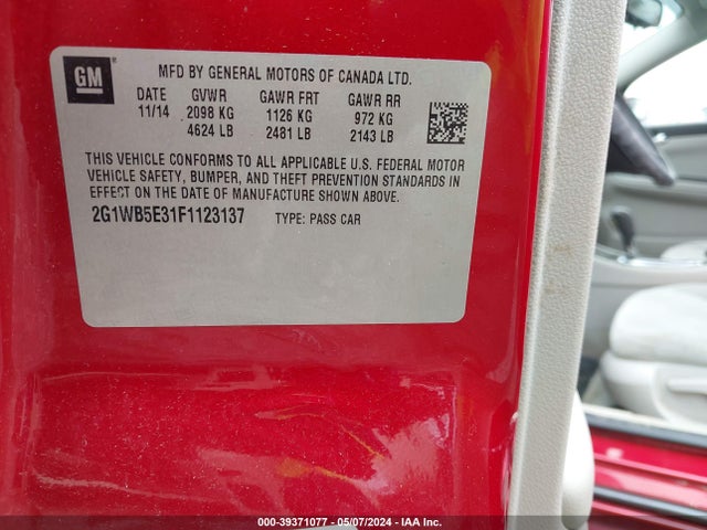 Chevrolet Impala Limited Lt 2015 2G1WB5E31F1123137 Image 9