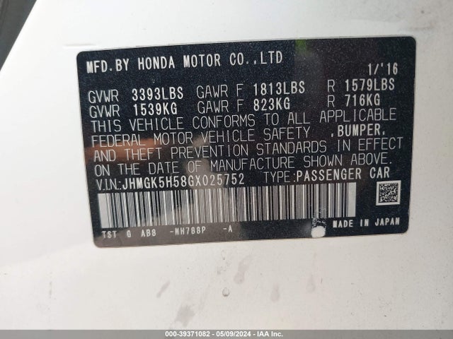 JHMGK5H58GX025752 Honda FIT LX