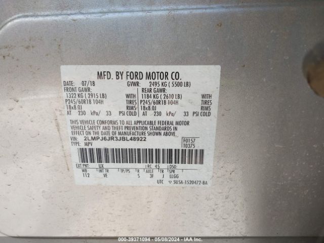 2LMPJ6JR3JBL48922 Lincoln Mkx Premiere