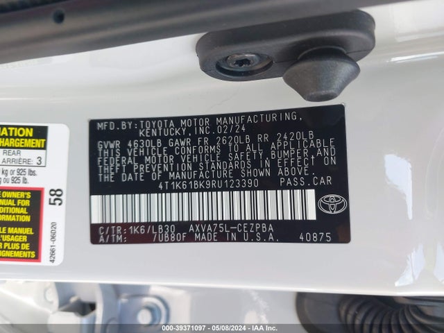 Toyota CAMRY XSE 2024 4T1K61BK9RU123390 Image 9