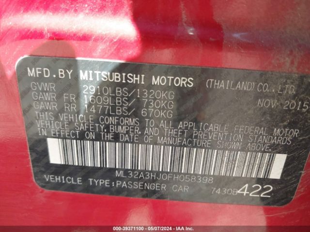 ML32A3HJ0FH058398 Mitsubishi MIRAGE DE