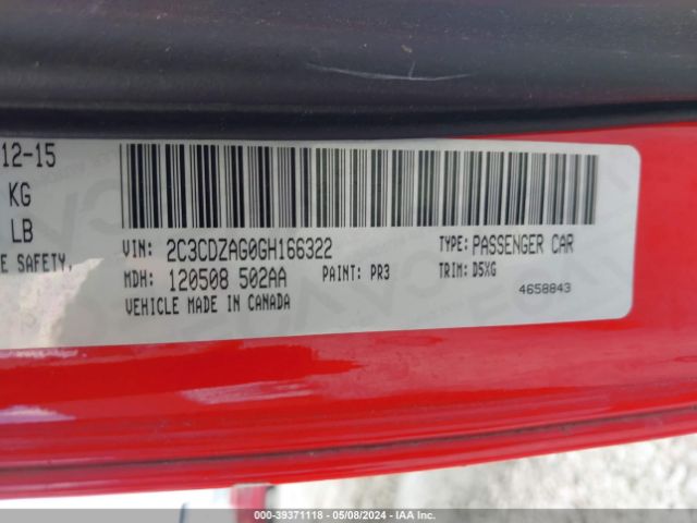 2016 DODGE CHALLENGER 2C3CDZAG0GH166322 Photo 8