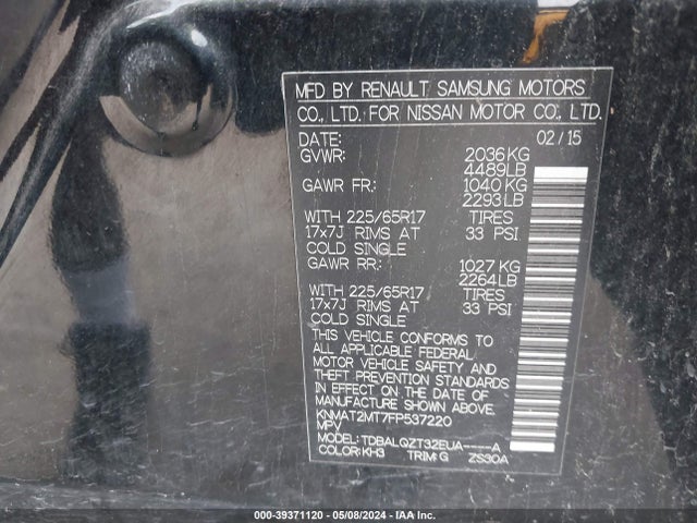 Nissan ROGUE SV 2015 KNMAT2MT7FP537220 Image 9