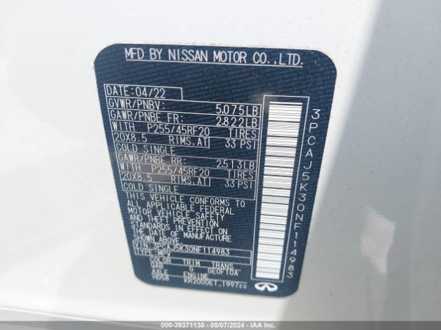 3PCAJ5K30NF114983 Infiniti Qx55 Essential Awd