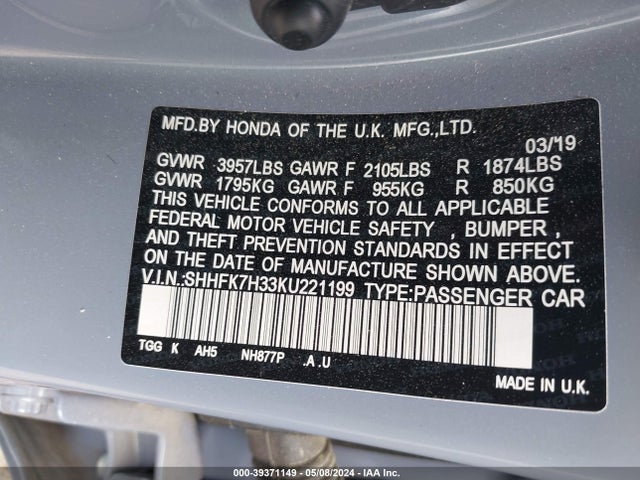 Honda Civic Lx 2019 SHHFK7H33KU221199 Image 9