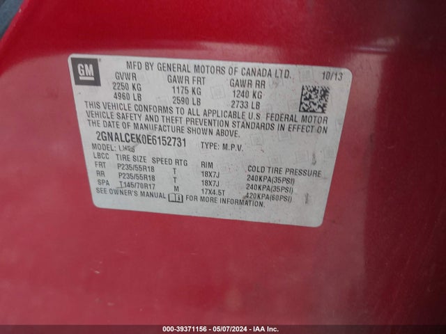 Chevrolet Equinox 2lt 2014 2GNALCEK0E6152731 Image 9