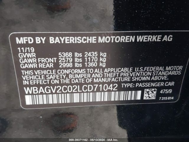 2020 BMW 840I GRAN COUPE WBAGV2C02LCD71042 Photo 8