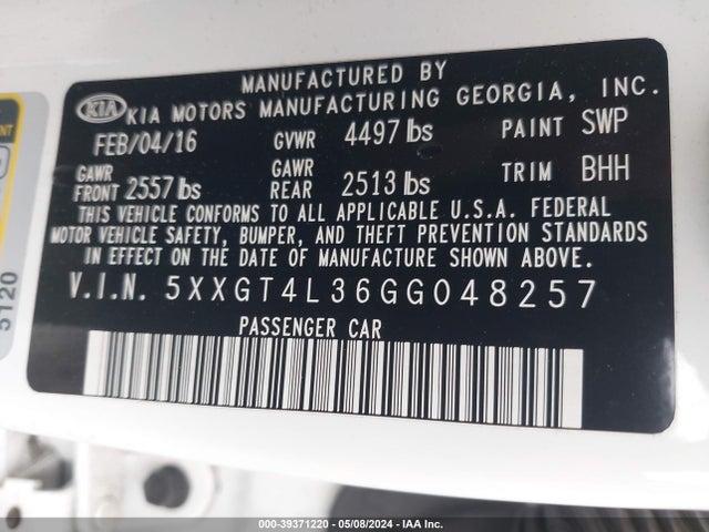 KIA Optima Lx 2016 5XXGT4L36GG048257 Image 9