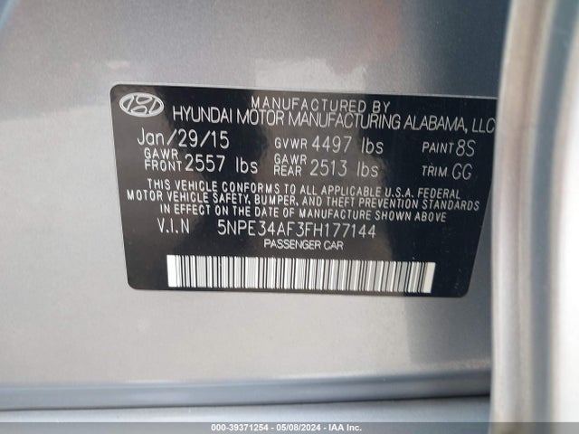 Hyundai Sonata Limited 2015 5NPE34AF3FH177144 Image 9