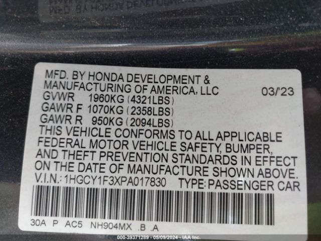 1HGCY1F3XPA017830 Honda ACCORD EX