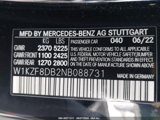 W1KZF8DB2NB088731 Mercedes-Benz E 350