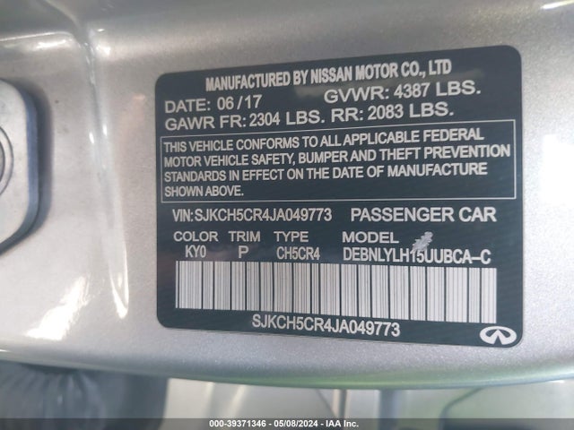 Продажа на аукционе авто 2018 Infiniti Qx30 Premium, vin: SJKCH5CR4JA049773, номер лота: 39371346