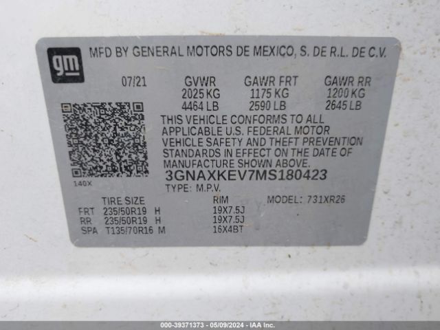 3GNAXKEV7MS180423 Chevrolet Equinox Fwd Lt
