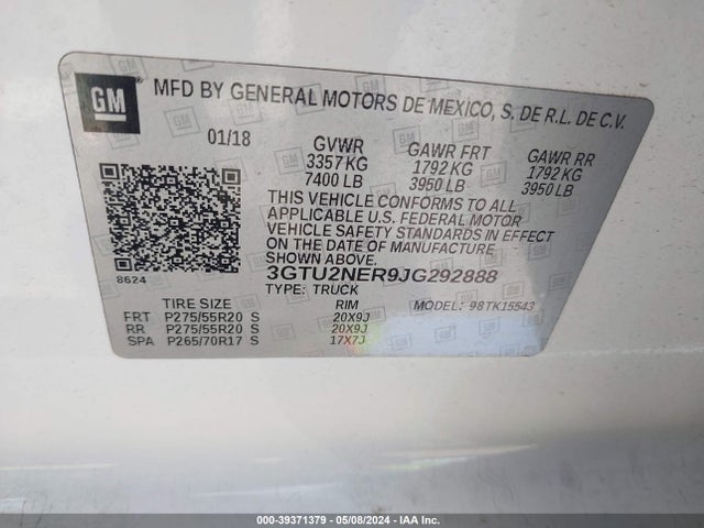 GMC Sierra 1500 Slt 2018 3GTU2NER9JG292888 Image 9