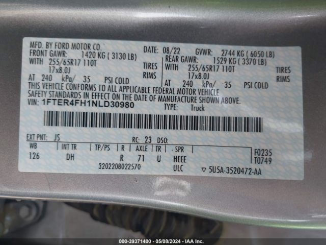 1FTER4FH1NLD30980 Ford Ranger Lariat