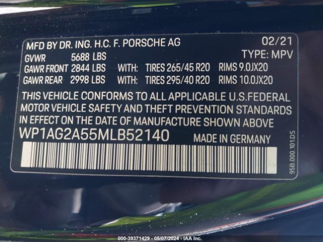 WP1AG2A55MLB52140 Porsche Macan Gts