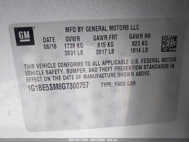 Chevrolet Cruze Lt Auto 2016 1G1BE5SM8G7300757 Image 9