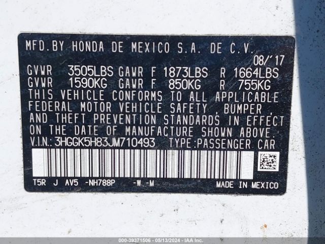 3HGGK5H83JM710493 Honda FIT EX